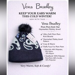 “Vera Bradley” Pom Pom Knit Hat- Haymarket Paisley Jewel
